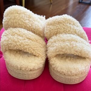 UGG Cream Fluffy Platform Sandals
